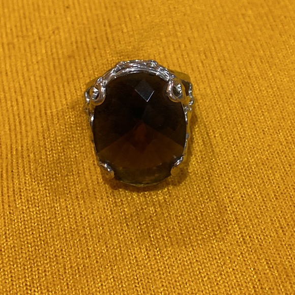 Smoky Quartz Colored Silver-tone Cocktail Ring marked NR - Picture 7 of 8
